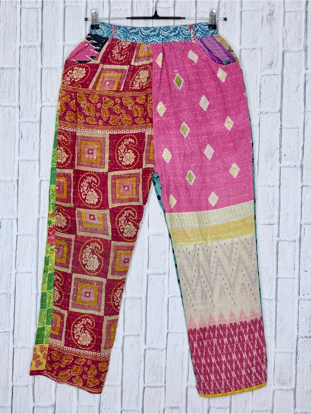 🌙 Jaded Gypsy Kantha Patchwork Wide Leg Pants Boho Free Size
